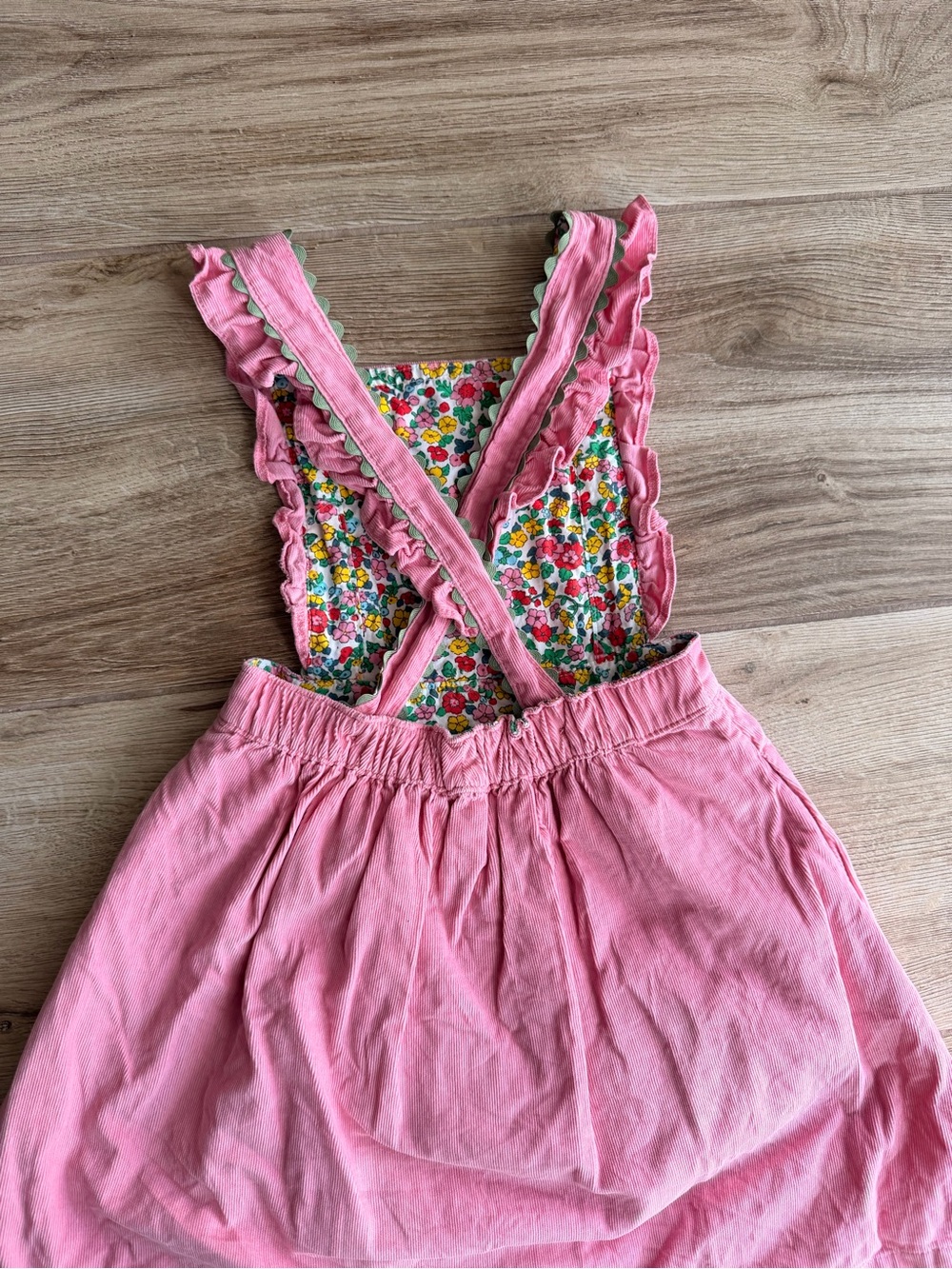 Boden Pink Ruffle Pinafore Dress with Floral Trim - Picture 4 of 6